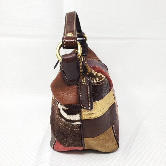 Coach Holiday Patchwork Demi Hobo Handbag - Suede Signature Mini Purse - Picture 4 of 16